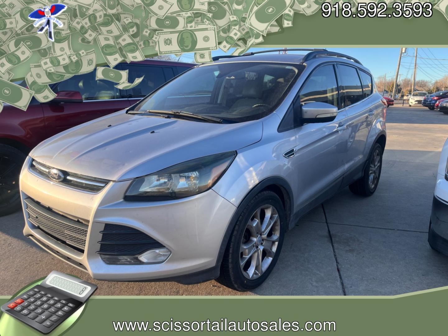 2013 SILVER FORD ESCAPE SEL AWD (1FMCU9HX0DU) with an 1.6L L4 DOHC 16V engine, 6-Speed Automatic transmission, located at 8101 E. Skelly Dr., Tulsa, OK, 74129, (918) 592-3593, 36.121891, -95.888802 - Photo#0